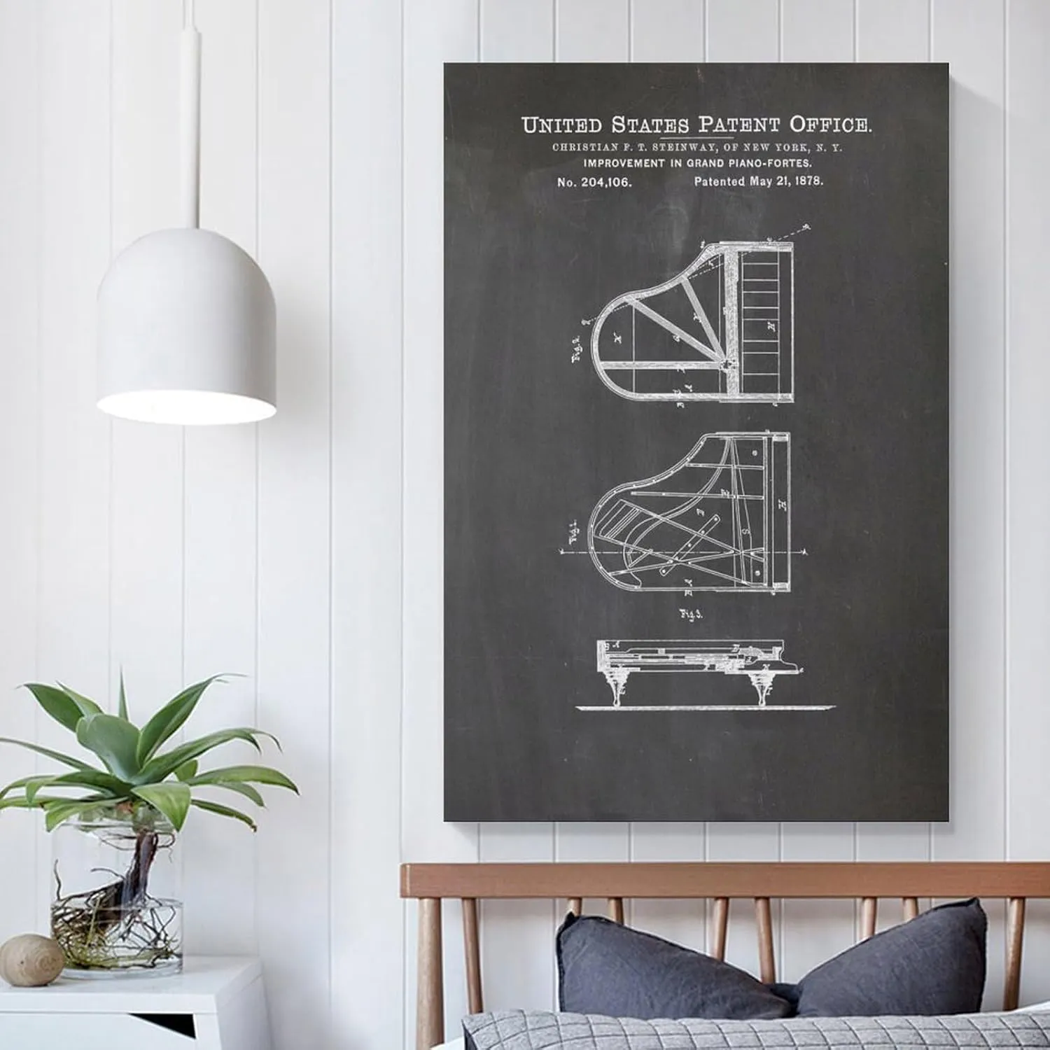 Steinway Piano Patent Posters Music Room Decoration Music Teacher Gift Artworks Canvas Poster Room Aesthetic Wall Art Prints Home Modern Decor Framed-