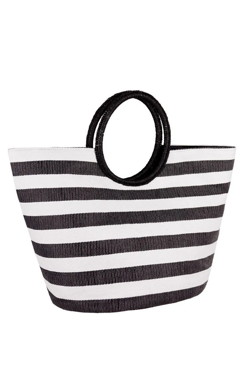 Straw Tote in Black & White