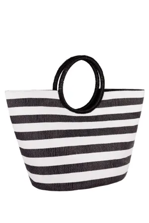 Straw Tote in Black & White