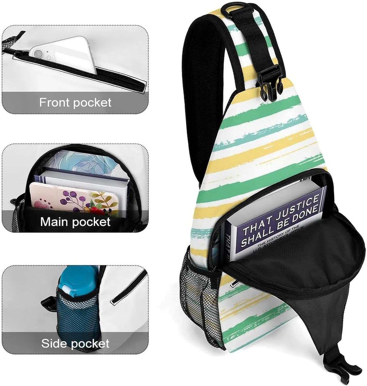Stripes-watercolor Crossbody Sling Backpack, Shoulder Bag Chest Bag for Travel Sport Running