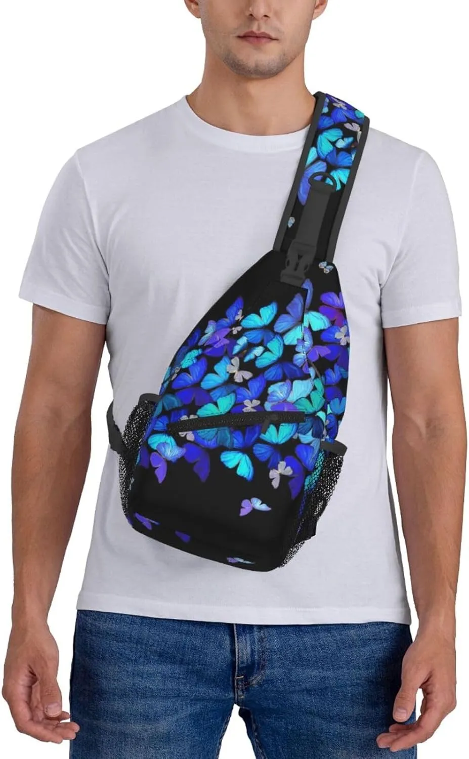 Sturdy Anti Theft Sling Bag for Blue Butterflies Shoulder Chest Bag Multipurpose Cross Body Backpack Lightweight Casual Daypack