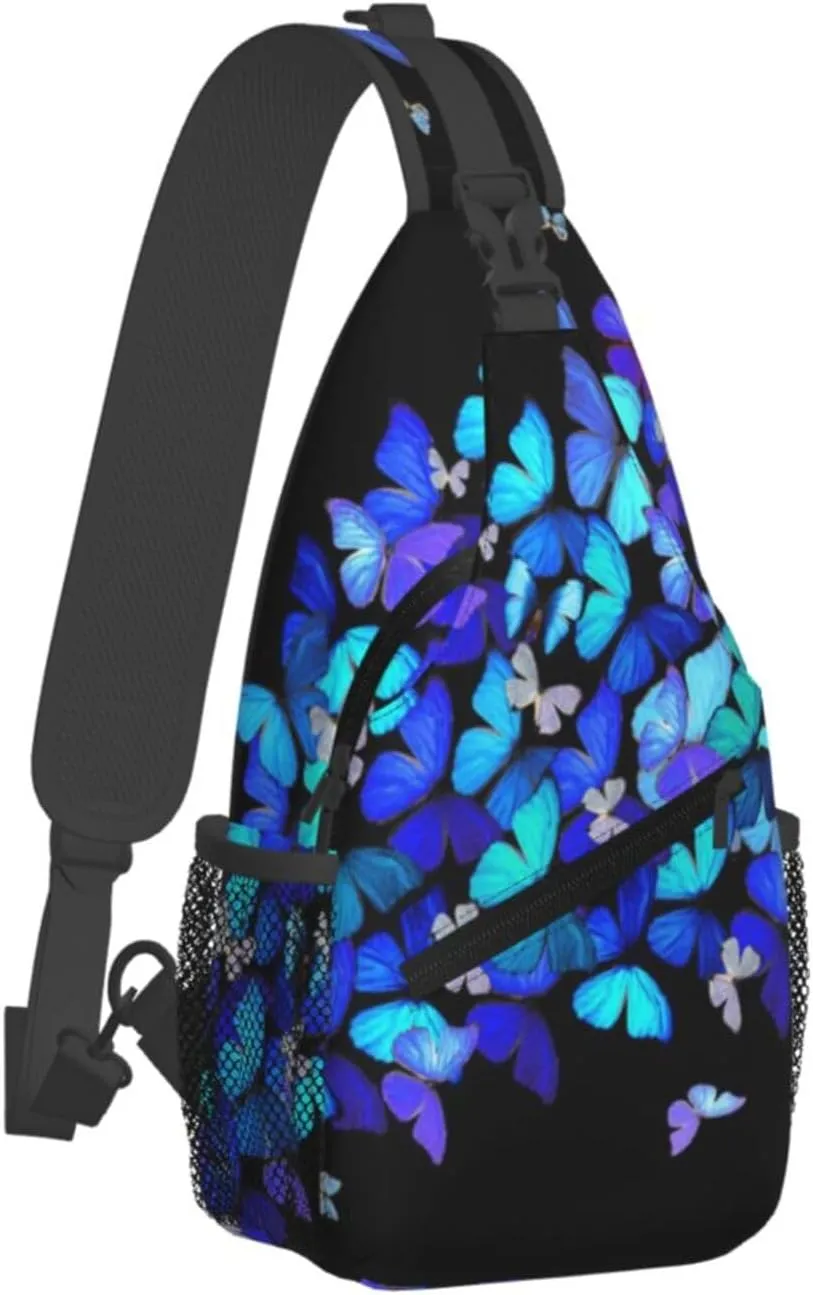Sturdy Anti Theft Sling Bag for Blue Butterflies Shoulder Chest Bag Multipurpose Cross Body Backpack Lightweight Casual Daypack