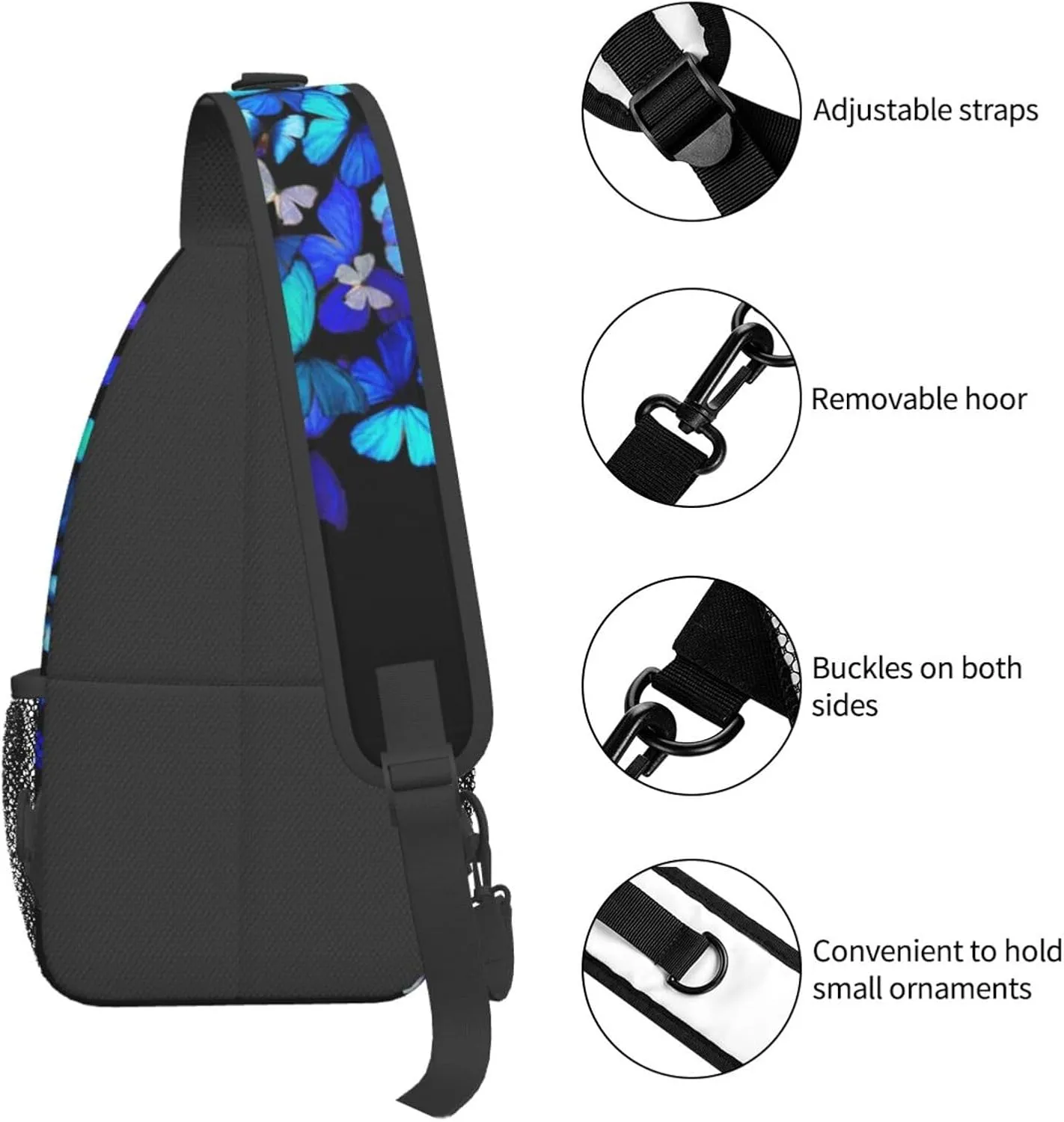 Sturdy Anti Theft Sling Bag for Blue Butterflies Shoulder Chest Bag Multipurpose Cross Body Backpack Lightweight Casual Daypack