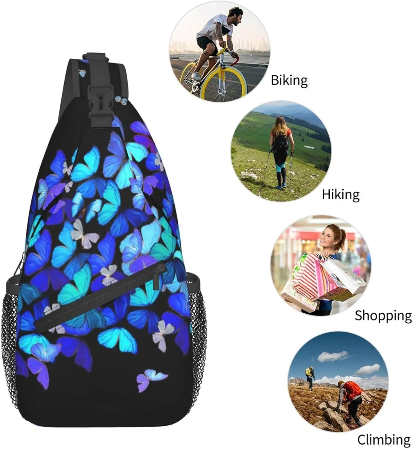 Sturdy Anti Theft Sling Bag for Blue Butterflies Shoulder Chest Bag Multipurpose Cross Body Backpack Lightweight Casual Daypack