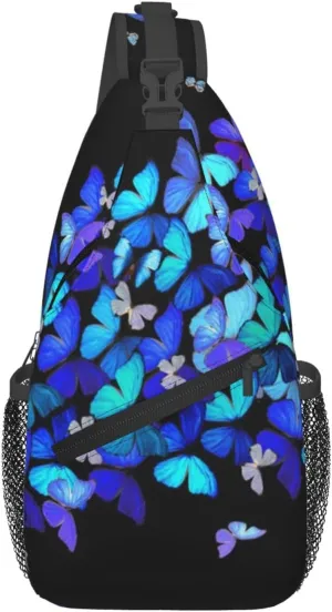 Sturdy Anti Theft Sling Bag for Blue Butterflies Shoulder Chest Bag Multipurpose Cross Body Backpack Lightweight Casual Daypack