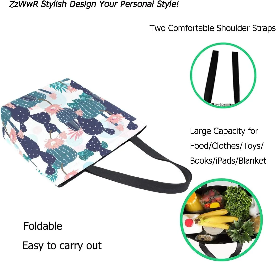 Stylish Cute Pattern Extra Large Shoulder Tote Bag for Beach Travel Weekender Gym Grocery Shopping