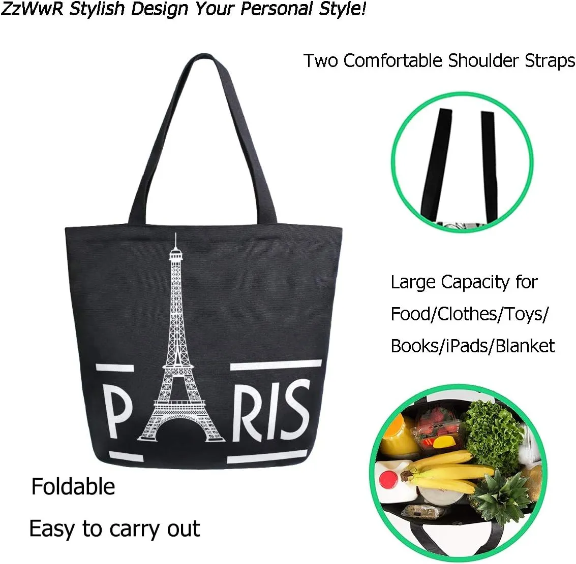 Stylish Funny Pattern Extra Large Shoulder Tote Bag for Beach Travel Weekender Gym Grocery Shopping