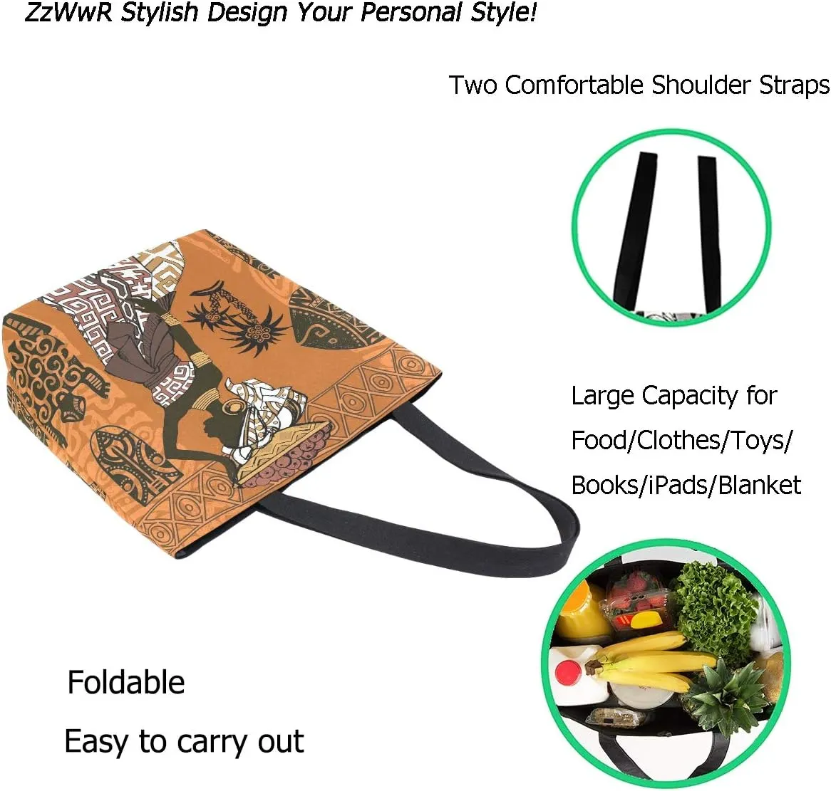 Stylish Print Extra Large Shoulder Tote Bag for Beach Travel Weekender Gym Grocery Shopping
