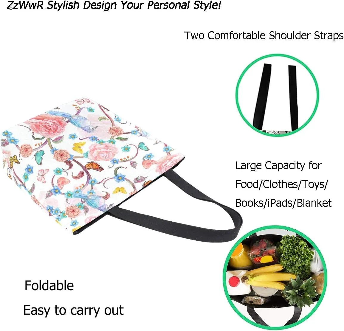 Stylish Print Extra Large Shoulder Tote Bag for Beach Travel Weekender Gym Grocery Shopping…