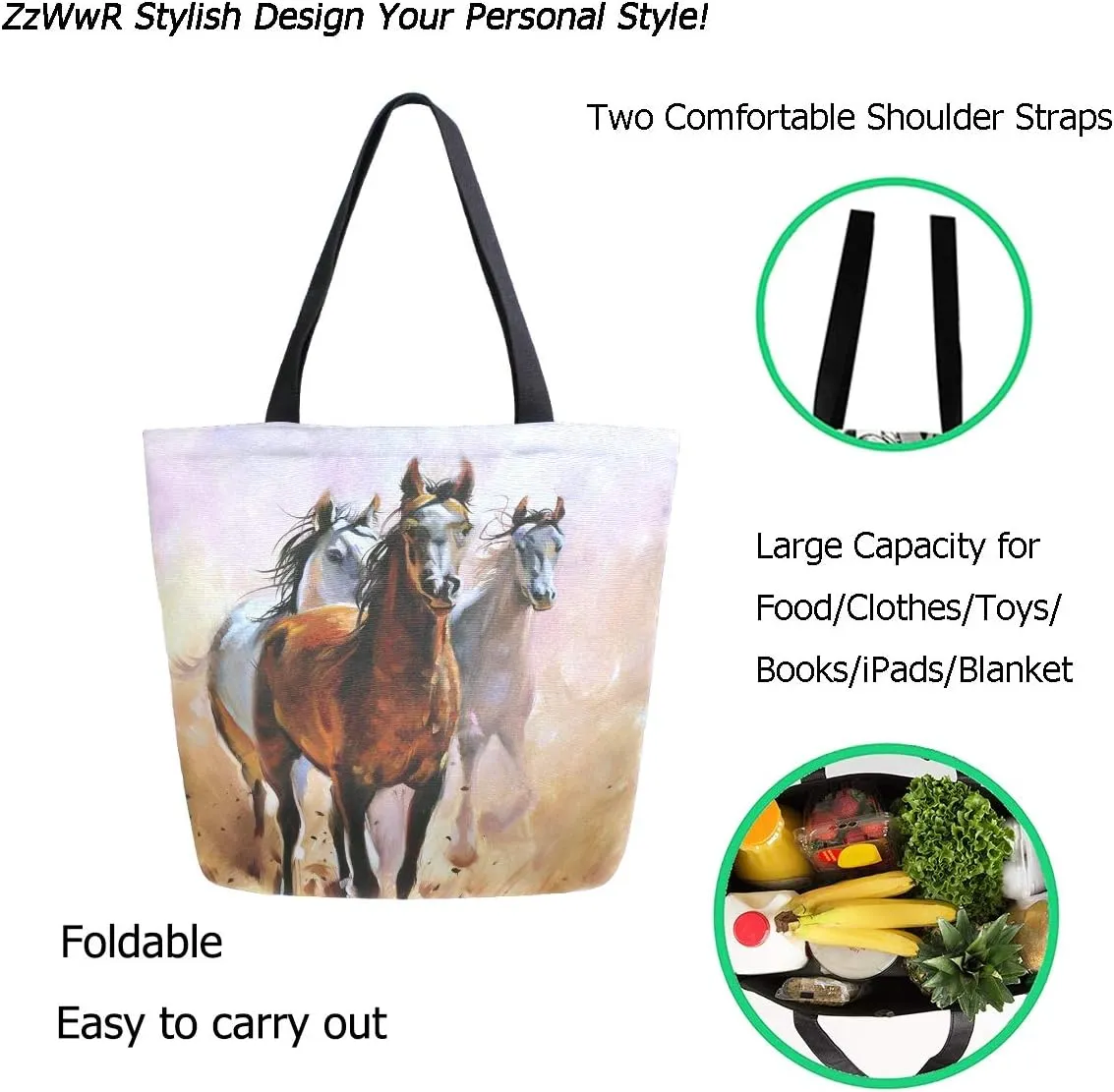 Stylish Print Extra Large Shoulder Tote Bag for Beach Travel Weekender Gym Grocery Shopping
