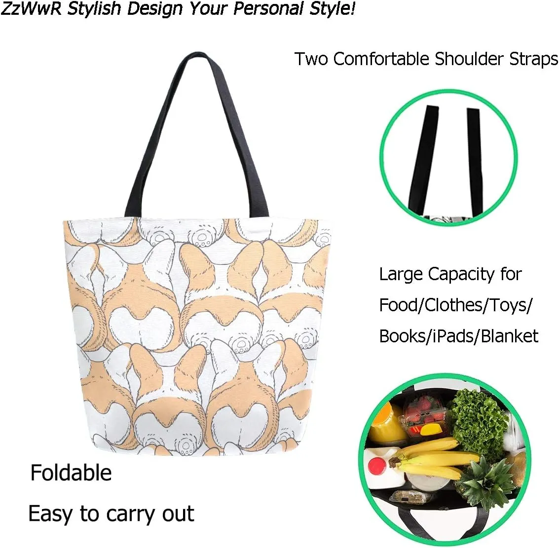 Stylish Print Extra Large Shoulder Tote Bag for Beach Travel Weekender Gym Grocery Shopping