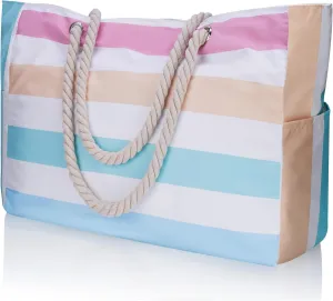 Stylish Waterproof Beach Tote Bag for Women, Large Capacity Zipper Closure with Rope Shoulder Straps
