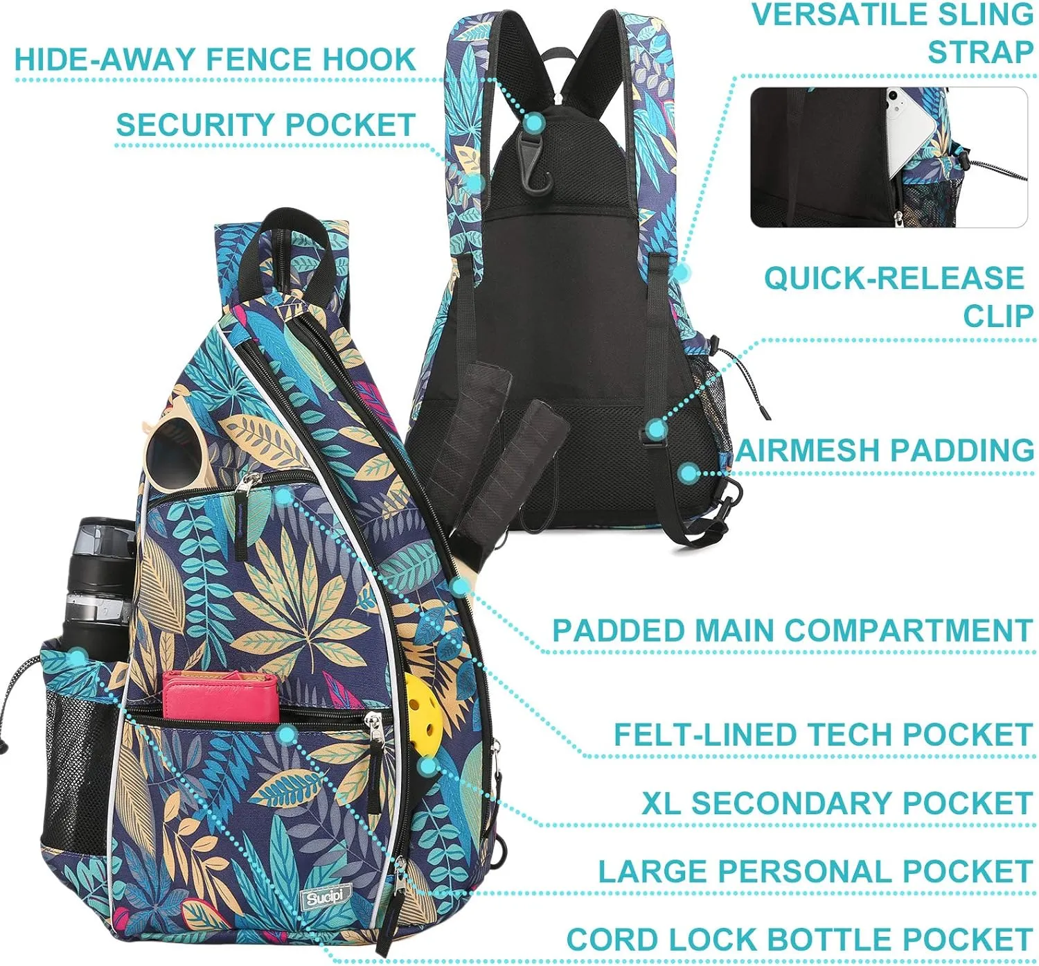 Sucipi Pickleball Bag Pickleball Backpack for Women Men Pickleball Paddle Backpack Reversible Pickleball Paddle Bag Pickleball Rackets Bags for Ladies
