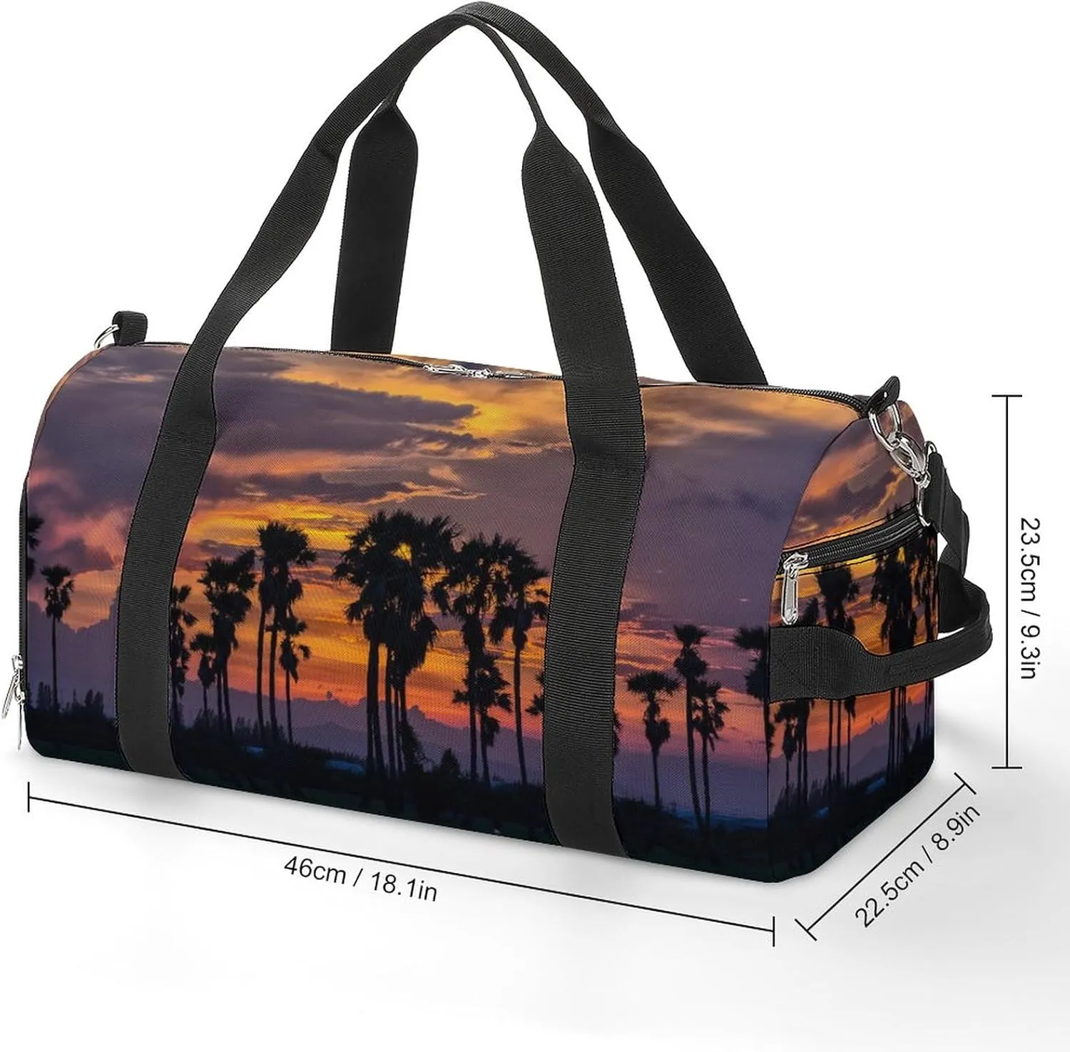 Sugar Palms Trees after Sunset Sports Tote Gym Bag for Women Men, Overnight Bag with Shoe Compartment Water Resistant