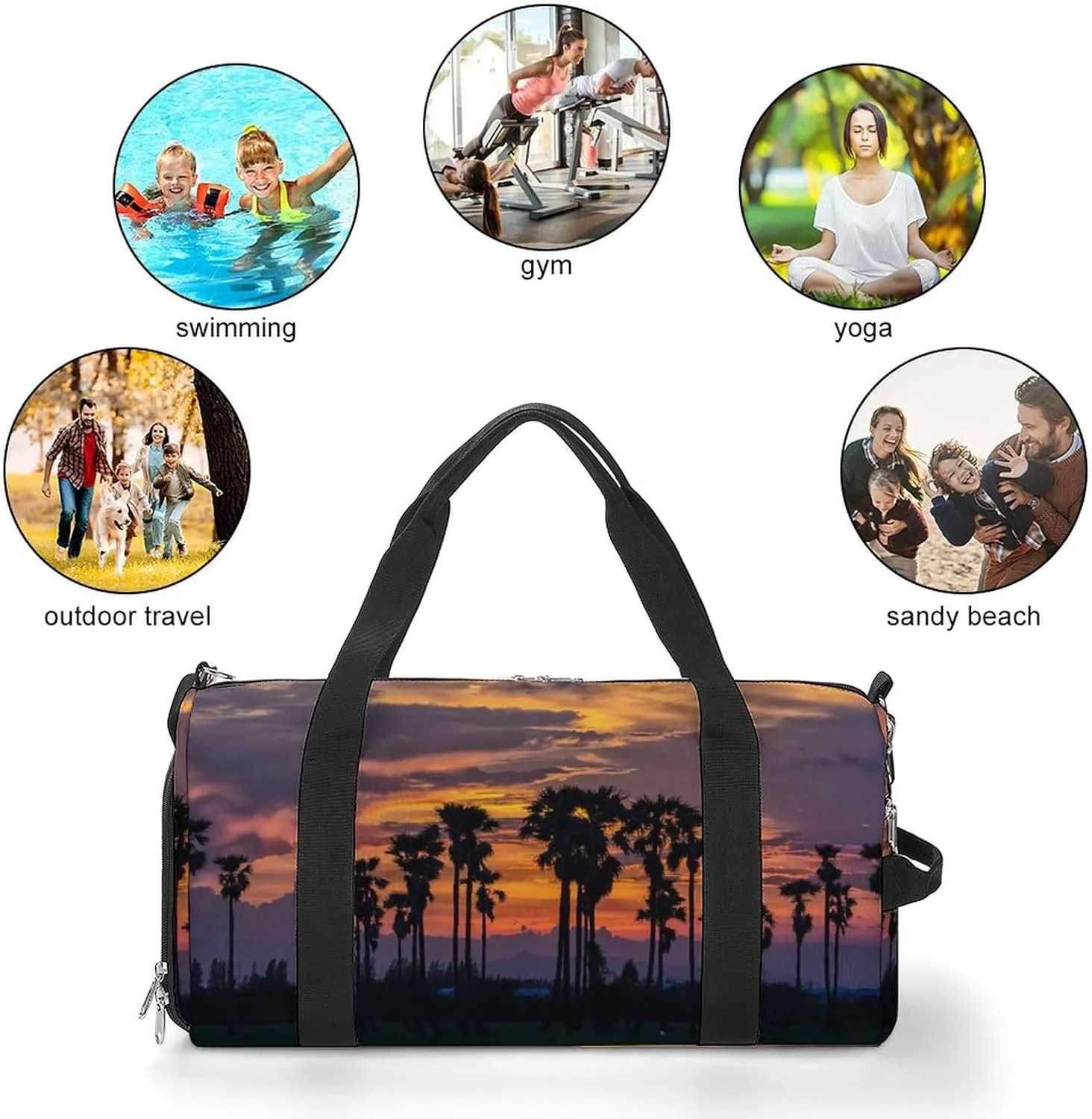 Sugar Palms Trees after Sunset Sports Tote Gym Bag for Women Men, Overnight Bag with Shoe Compartment Water Resistant