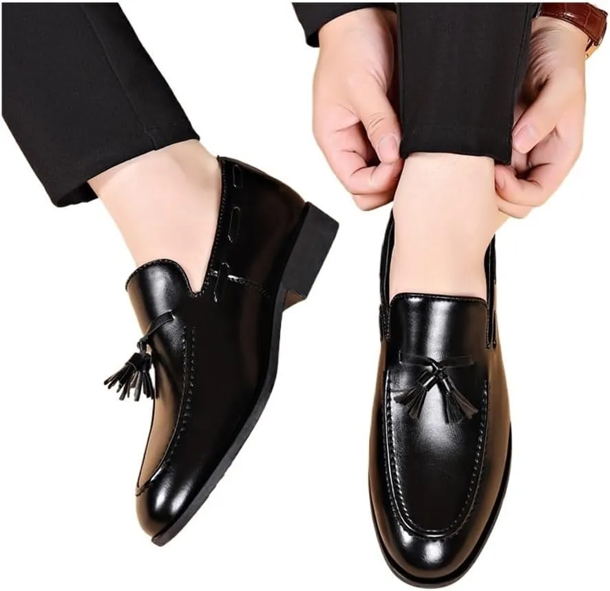 Summer Leather Shoes Large Size Business Casual Shoes Wedding Lace-up Men's Shoes Oxfords(Black,9)