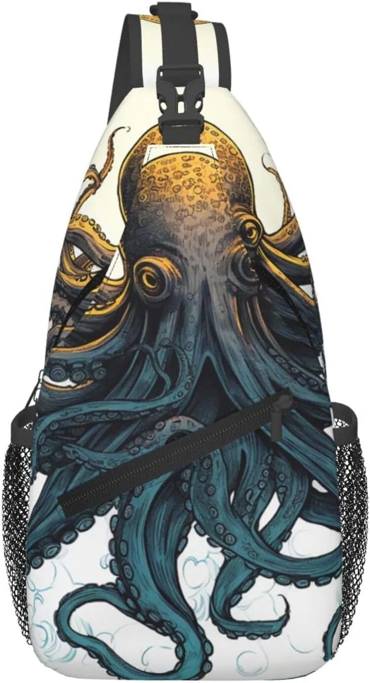 Sun Ocean Octopus Cross Chest Bag Diagonally Sling Bag for Men Women Crossbody Shoulder Bag Travel Hiking Daypack