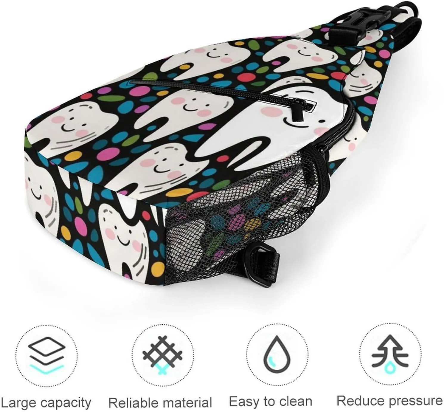Supdreamc Men & Women Sling Backpack Outdoor Sport Daypack Travel Bag - Anti-Theft Multipurpose Tactical Satchel, Cartoon Teeth Dental Art Handy Chest Bag Rucksack Backpack