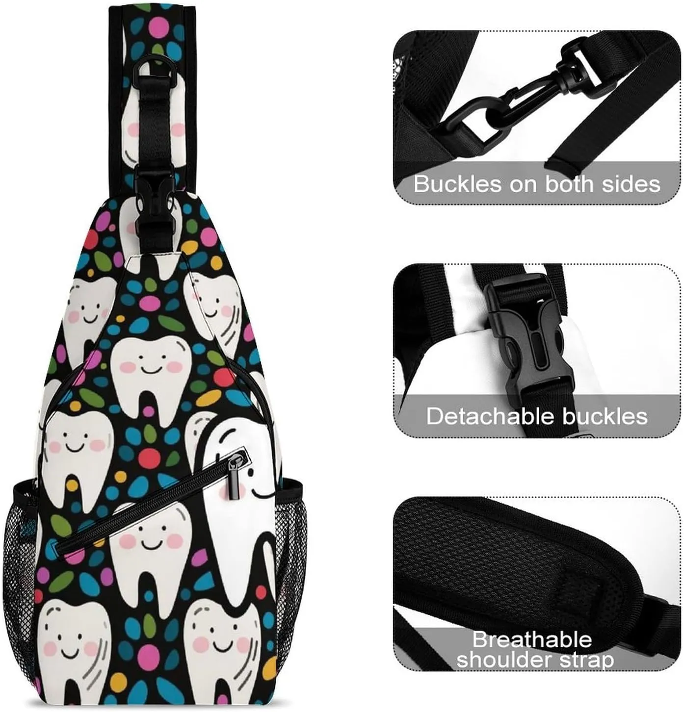 Supdreamc Men & Women Sling Backpack Outdoor Sport Daypack Travel Bag - Anti-Theft Multipurpose Tactical Satchel, Cartoon Teeth Dental Art Handy Chest Bag Rucksack Backpack