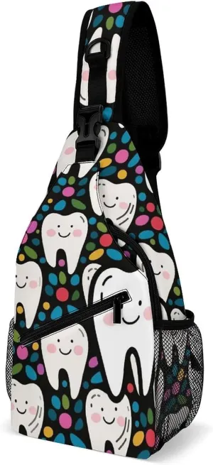 Supdreamc Men & Women Sling Backpack Outdoor Sport Daypack Travel Bag - Anti-Theft Multipurpose Tactical Satchel, Cartoon Teeth Dental Art Handy Chest Bag Rucksack Backpack