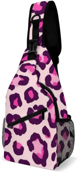 Supdreamc Men & Women Sling Shoulder Backpack Cheetah Leopard Print Floral Pink Outdoor Sport Daypack Travel Bag - Multipurpose Anti-Theft Tote Bags, Durable Crossbody Shoulder Bag