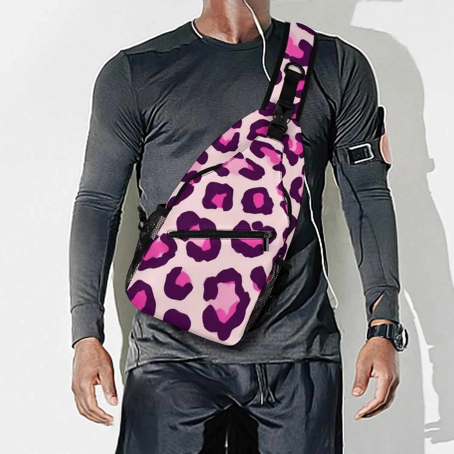 Supdreamc Men & Women Sling Shoulder Backpack Cheetah Leopard Print Floral Pink Outdoor Sport Daypack Travel Bag - Multipurpose Anti-Theft Tote Bags, Durable Crossbody Shoulder Bag