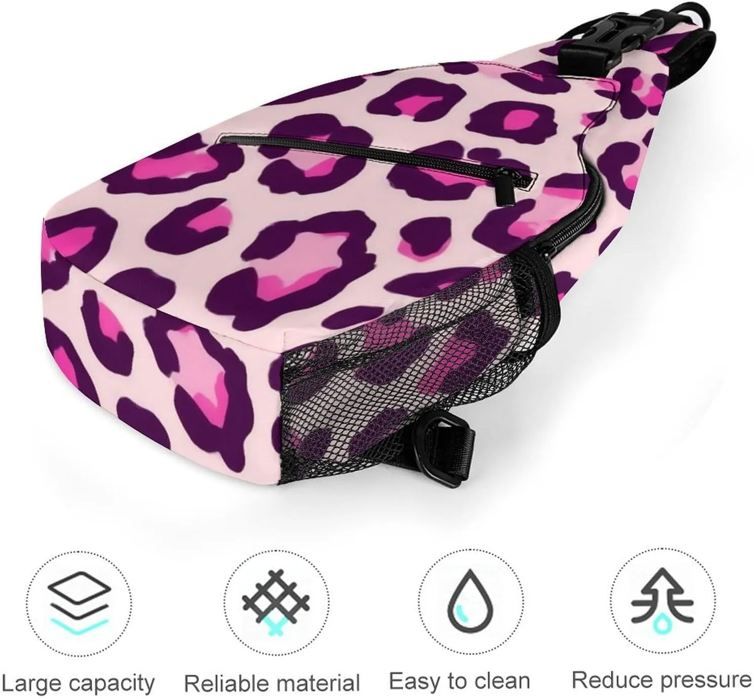 Supdreamc Men & Women Sling Shoulder Backpack Cheetah Leopard Print Floral Pink Outdoor Sport Daypack Travel Bag - Multipurpose Anti-Theft Tote Bags, Durable Crossbody Shoulder Bag