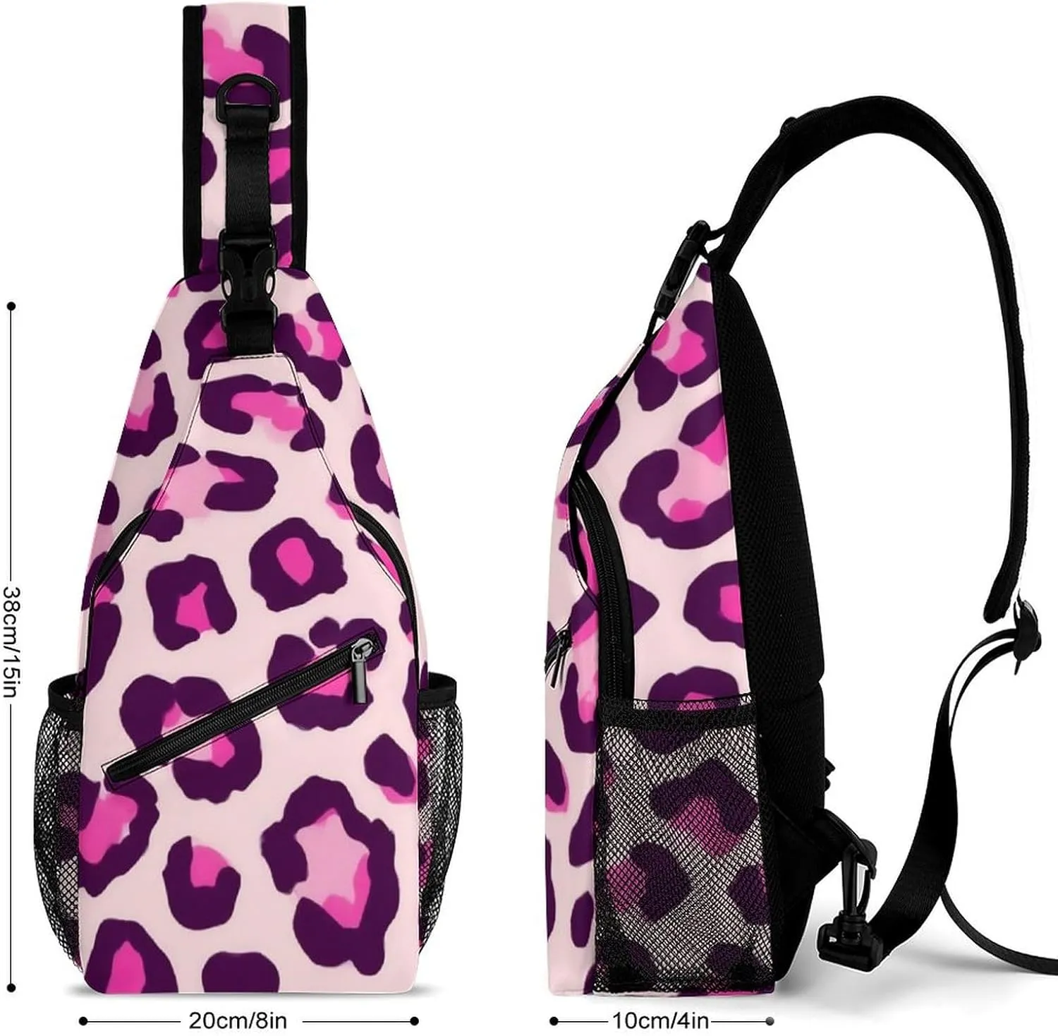 Supdreamc Men & Women Sling Shoulder Backpack Cheetah Leopard Print Floral Pink Outdoor Sport Daypack Travel Bag - Multipurpose Anti-Theft Tote Bags, Durable Crossbody Shoulder Bag