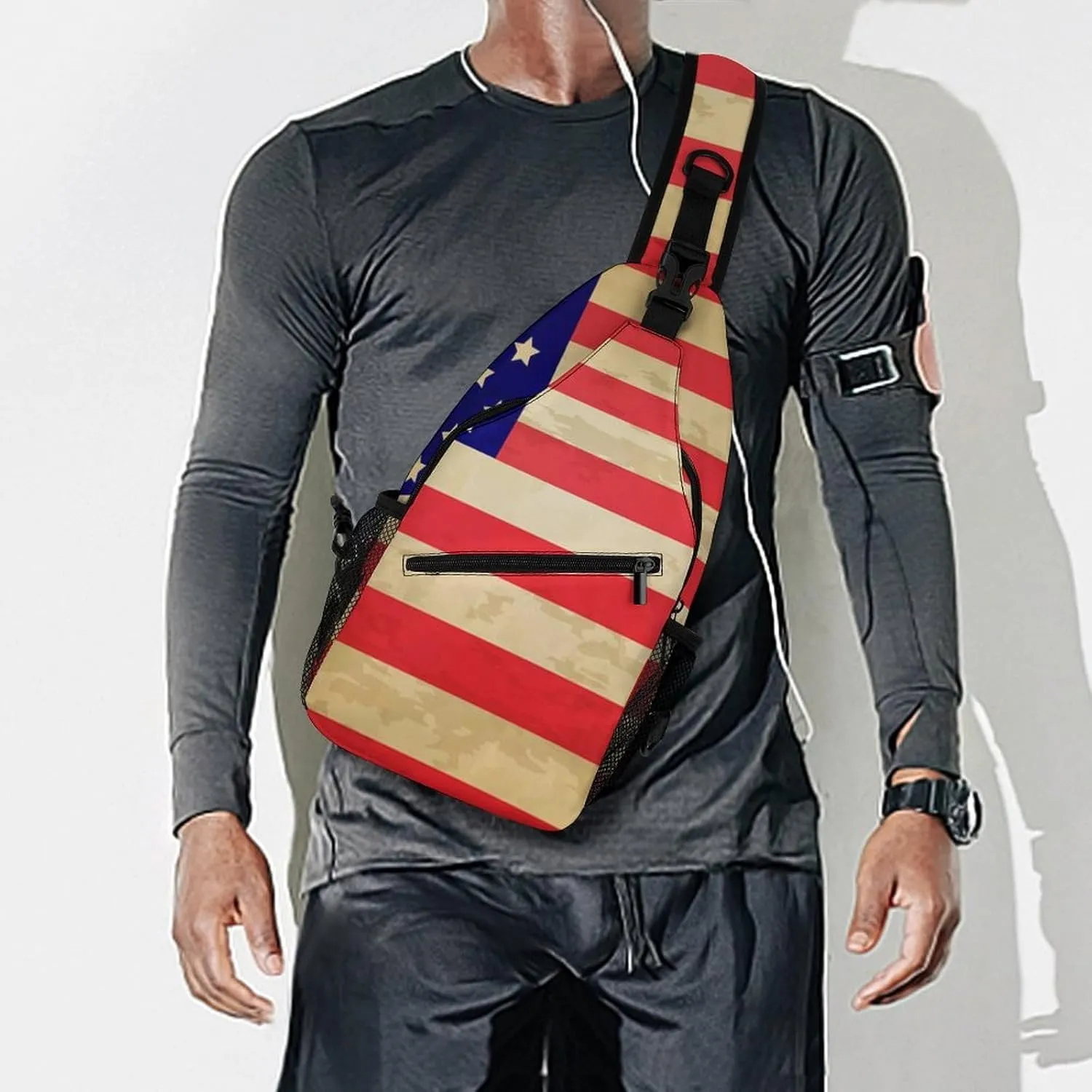 Supdreamc Men & Women Sling Shoulder Backpack Travel Backpack Camping Outdoor Bag - Vintage Retro American Flag Anti-Theft Multipurpose Bookbag, Unbalance Shoulder Chest Crossbody Bag