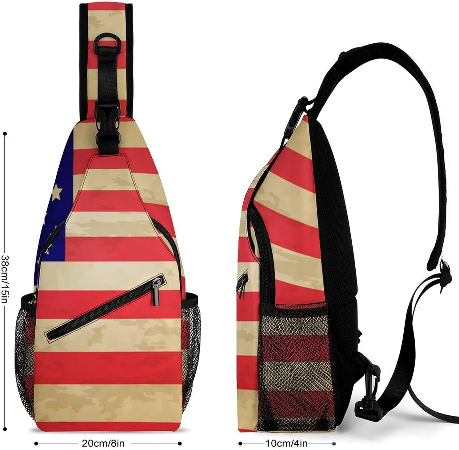 Supdreamc Men & Women Sling Shoulder Backpack Travel Backpack Camping Outdoor Bag - Vintage Retro American Flag Anti-Theft Multipurpose Bookbag, Unbalance Shoulder Chest Crossbody Bag
