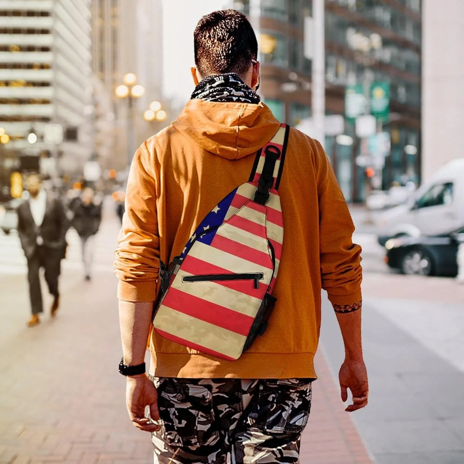 Supdreamc Men & Women Sling Shoulder Backpack Travel Backpack Camping Outdoor Bag - Vintage Retro American Flag Anti-Theft Multipurpose Bookbag, Unbalance Shoulder Chest Crossbody Bag
