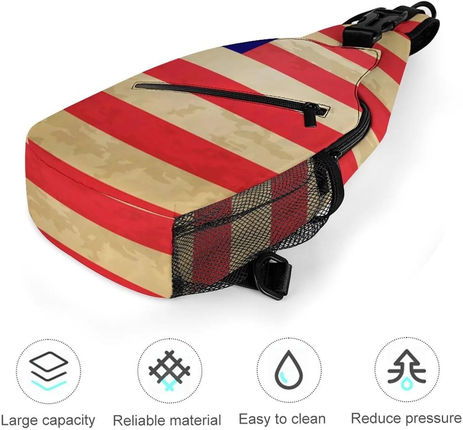 Supdreamc Men & Women Sling Shoulder Backpack Travel Backpack Camping Outdoor Bag - Vintage Retro American Flag Anti-Theft Multipurpose Bookbag, Unbalance Shoulder Chest Crossbody Bag