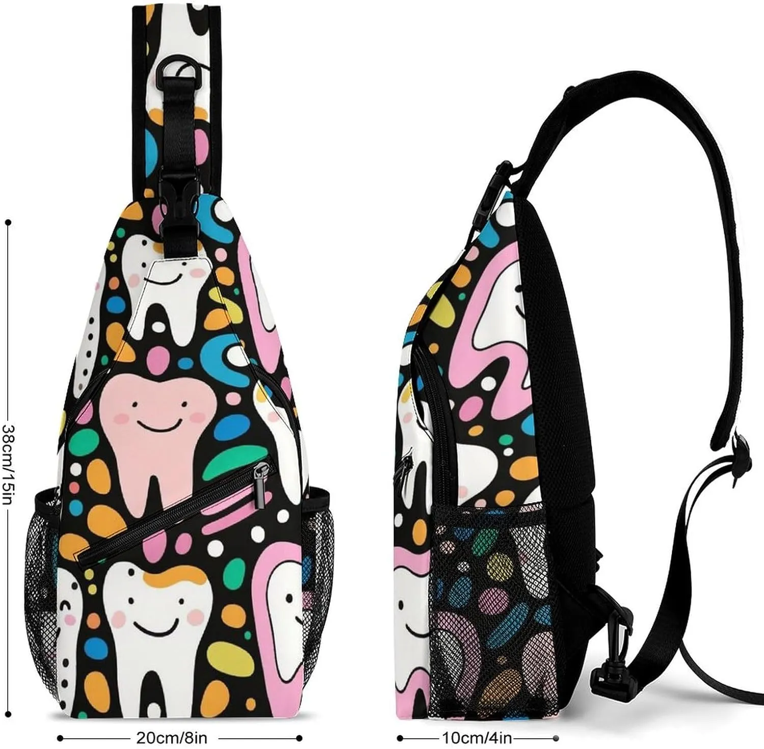 Supdreamc Sling Bag Backpack for Men Women Multipurpose Anti-Theft Outdoor Sport Daypack Travel Bag Tactical Satchel, Cartoon Teeth Dental Art Chest Day Backpack