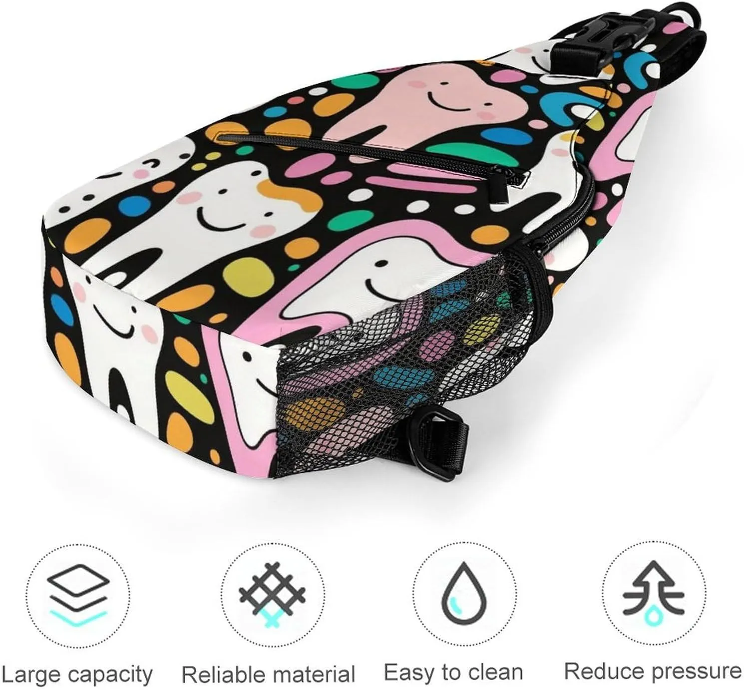 Supdreamc Sling Bag Backpack for Men Women Multipurpose Anti-Theft Outdoor Sport Daypack Travel Bag Tactical Satchel, Cartoon Teeth Dental Art Chest Day Backpack