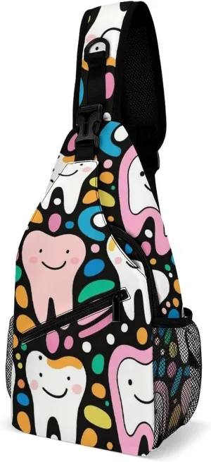 Supdreamc Sling Bag Backpack for Men Women Multipurpose Anti-Theft Outdoor Sport Daypack Travel Bag Tactical Satchel, Cartoon Teeth Dental Art Chest Day Backpack
