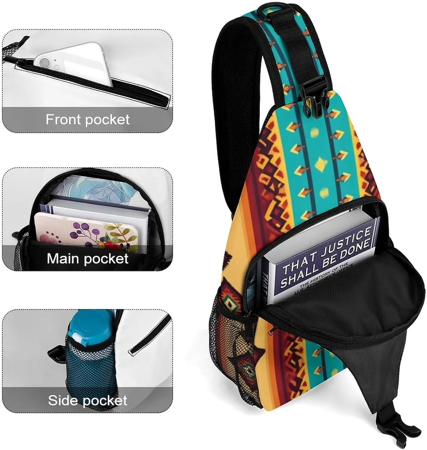 Supdreamc Sling Bag Backpack for Men Women Multipurpose Anti-Theft Satchel Bookbags Travel Rucksack Daypack Bookbag, Indiana Western Southwest Ethnic Tribal Navajo Shoulder Crossbody Bag Chest Pack