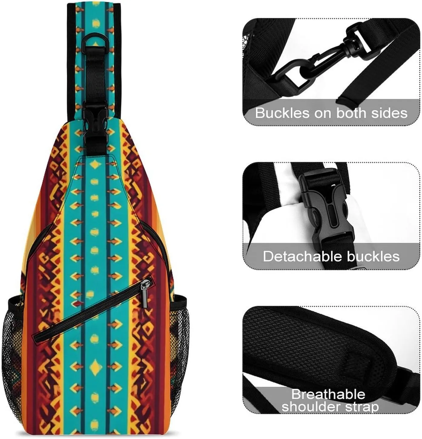 Supdreamc Sling Bag Backpack for Men Women Multipurpose Anti-Theft Satchel Bookbags Travel Rucksack Daypack Bookbag, Indiana Western Southwest Ethnic Tribal Navajo Shoulder Crossbody Bag Chest Pack