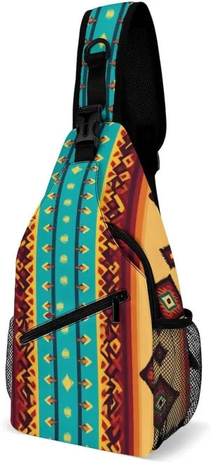 Supdreamc Sling Bag Backpack for Men Women Multipurpose Anti-Theft Satchel Bookbags Travel Rucksack Daypack Bookbag, Indiana Western Southwest Ethnic Tribal Navajo Shoulder Crossbody Bag Chest Pack