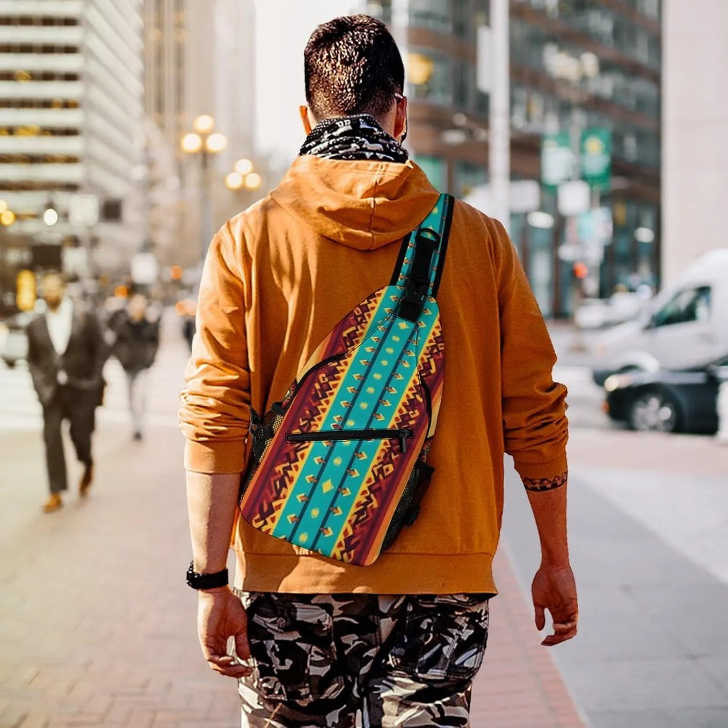 Supdreamc Sling Bag Backpack for Men Women Multipurpose Anti-Theft Satchel Bookbags Travel Rucksack Daypack Bookbag, Indiana Western Southwest Ethnic Tribal Navajo Shoulder Crossbody Bag Chest Pack