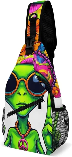 Supdreamc Sling Shoulder Backpack for Men Women Multipurpose Anti-Theft Gym Bags Sack Daypack Outdoor Backpack Carry On Bag, Funny Alien Peace Marijuanaweed Art Shoulder Crossbody Bag Chest Pack