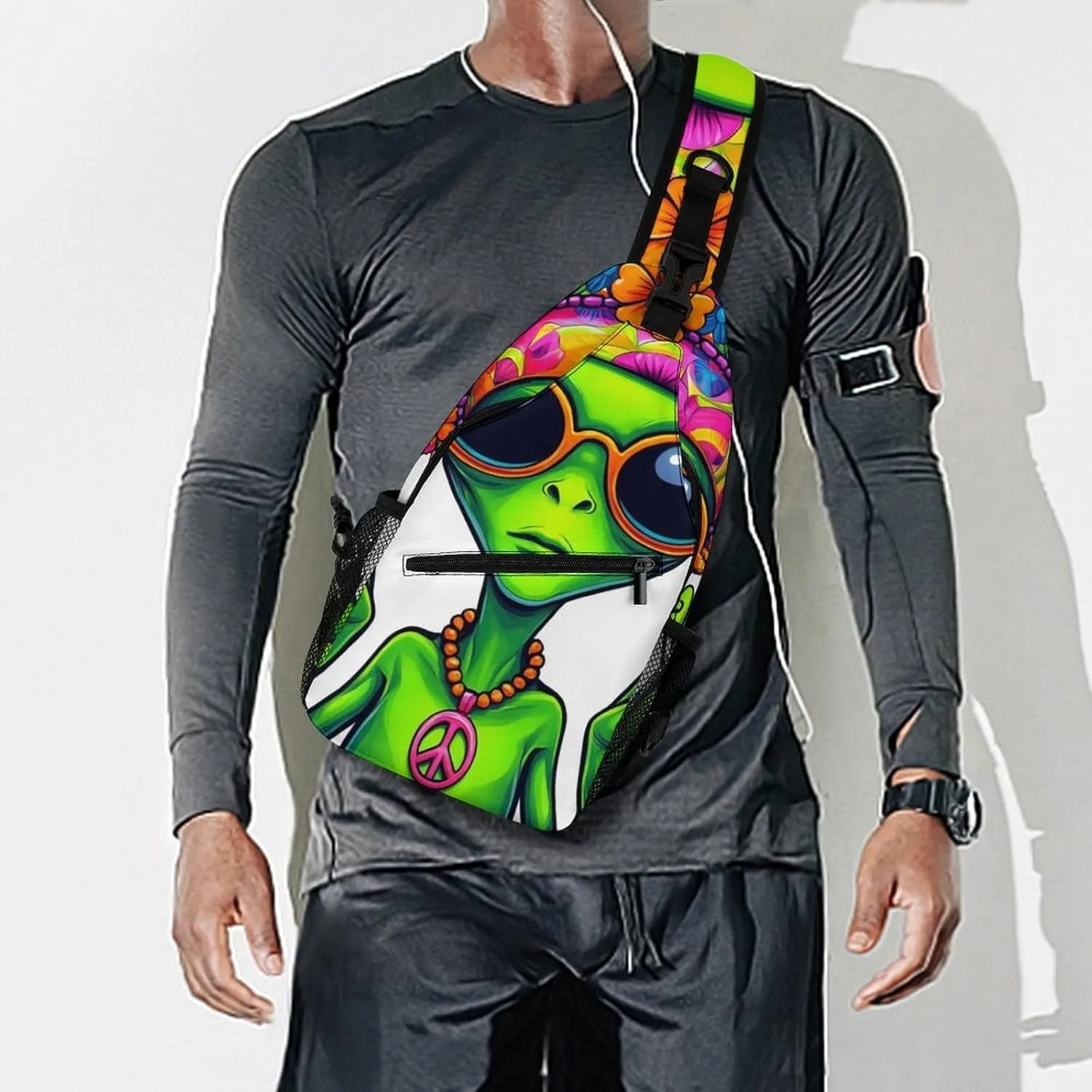 Supdreamc Sling Shoulder Backpack for Men Women Multipurpose Anti-Theft Gym Bags Sack Daypack Outdoor Backpack Carry On Bag, Funny Alien Peace Marijuanaweed Art Shoulder Crossbody Bag Chest Pack
