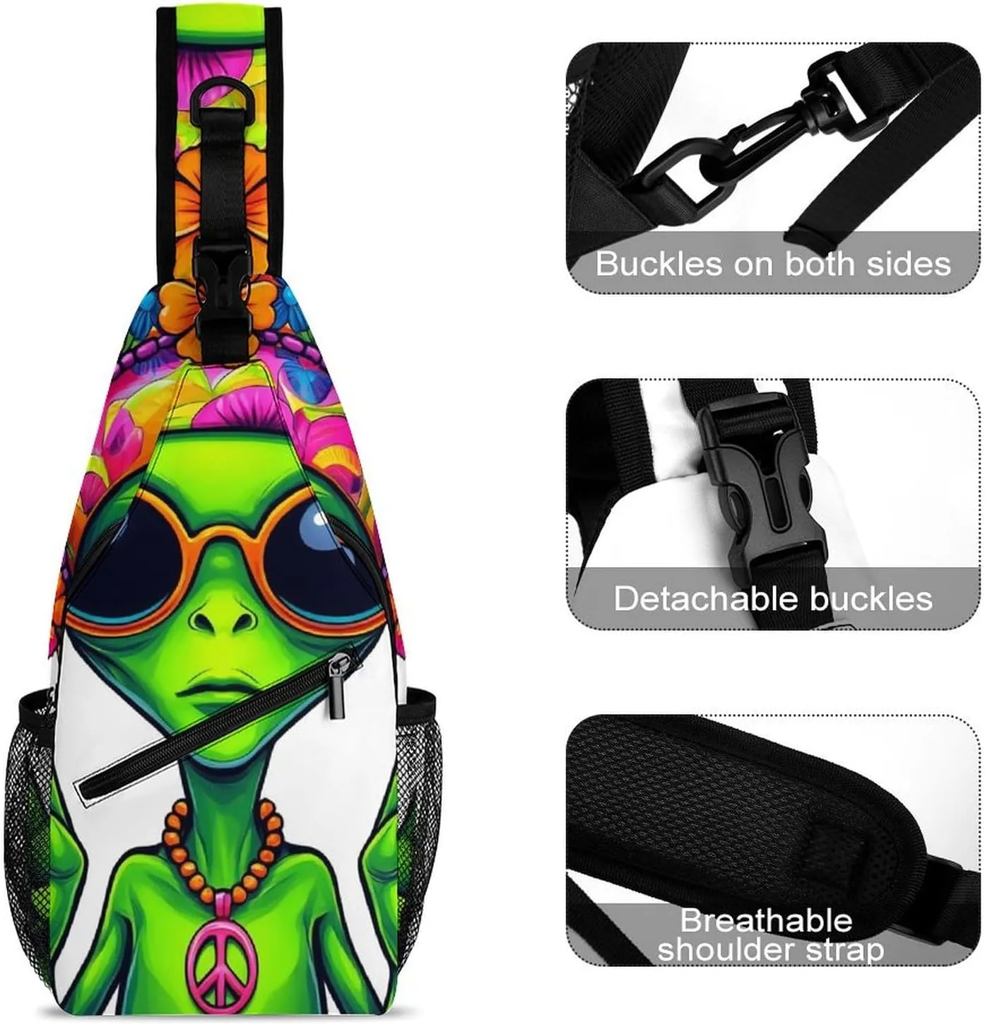 Supdreamc Sling Shoulder Backpack for Men Women Multipurpose Anti-Theft Gym Bags Sack Daypack Outdoor Backpack Carry On Bag, Funny Alien Peace Marijuanaweed Art Shoulder Crossbody Bag Chest Pack