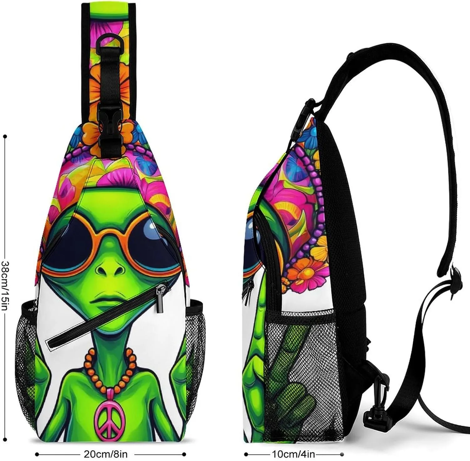 Supdreamc Sling Shoulder Backpack for Men Women Multipurpose Anti-Theft Gym Bags Sack Daypack Outdoor Backpack Carry On Bag, Funny Alien Peace Marijuanaweed Art Shoulder Crossbody Bag Chest Pack