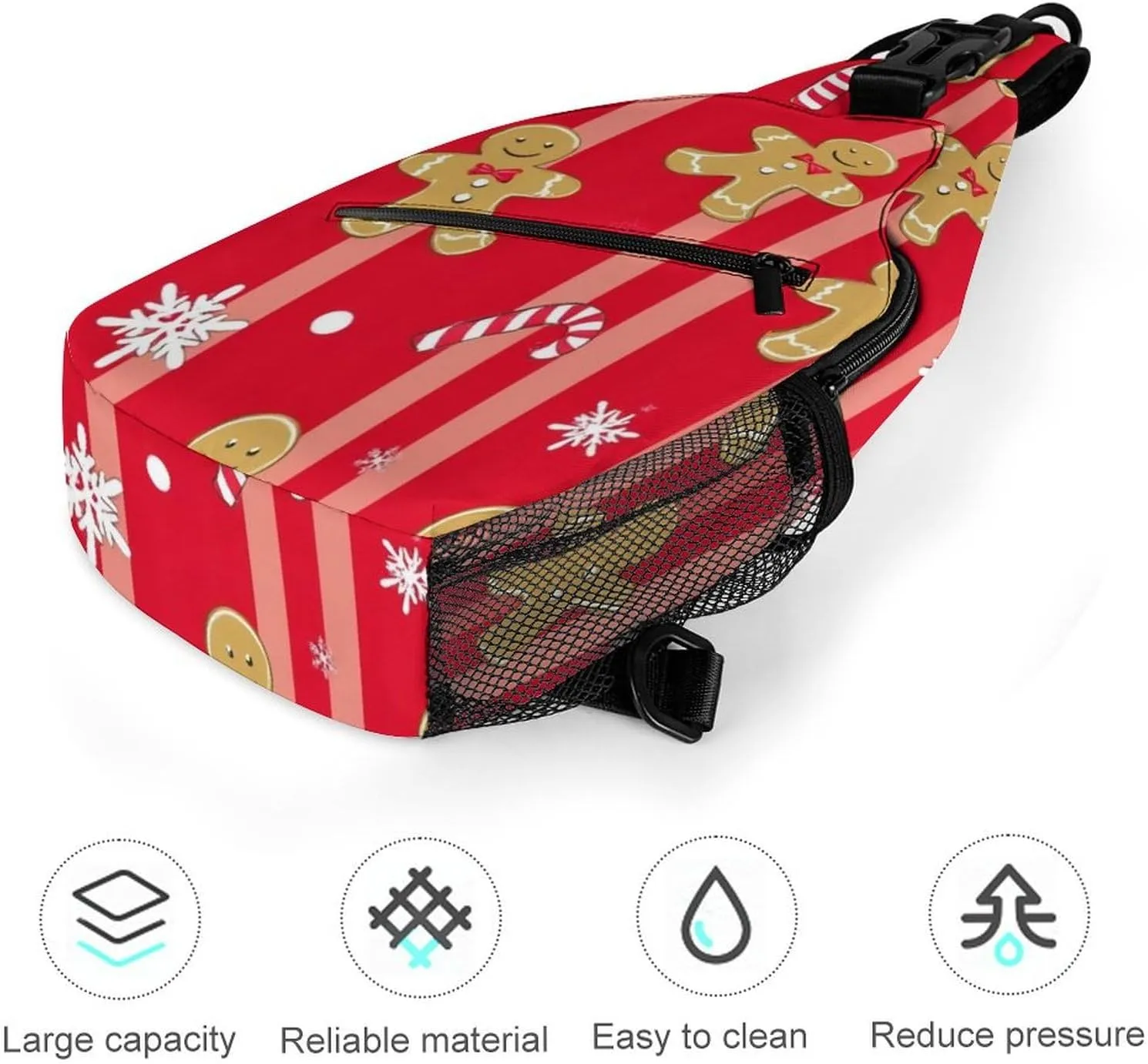Supdreamc Sling Shoulder Backpack for Men Women Multipurpose Anti-Theft Outdoor Sport Daypack Travel Bag Tactical Satchel, Christmas Red Gingerbread Cookies Candy Canes Crossbody Rucksack