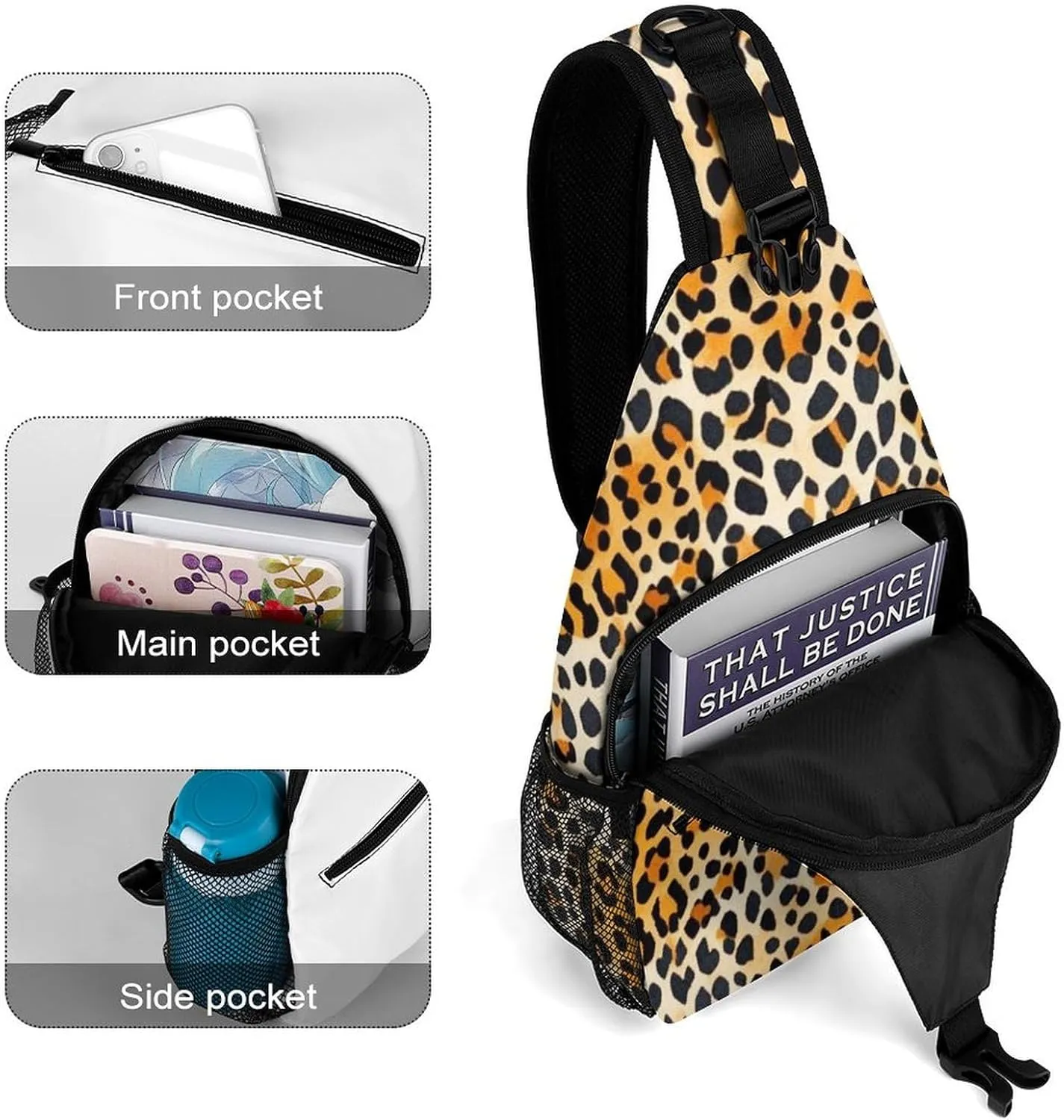 Supdreamc Sling Shoulder Backpack for Women Men Multipurpose Anti-Theft Casual Carrying Tote Case Crossbody Travel Bag Tactical Satchel, Wild Animal Cheetah Leopard Art Rucksack