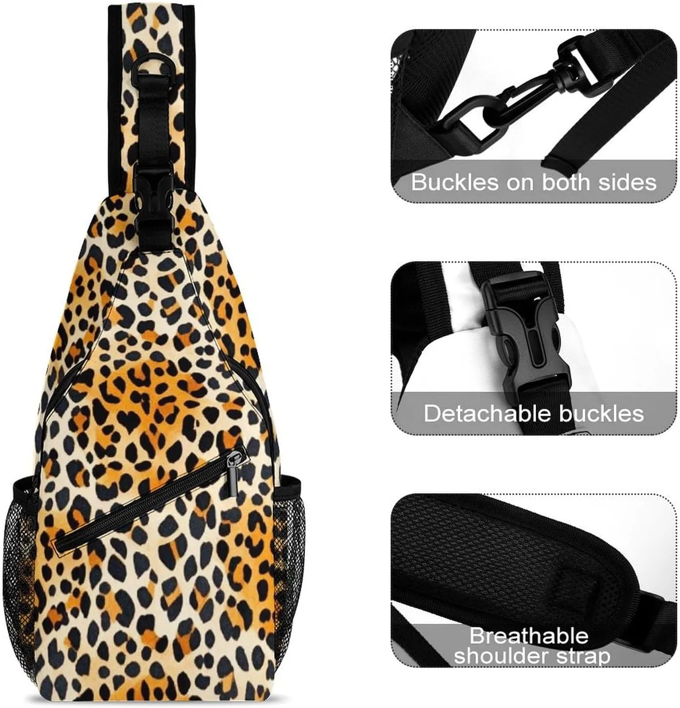 Supdreamc Sling Shoulder Backpack for Women Men Multipurpose Anti-Theft Casual Carrying Tote Case Crossbody Travel Bag Tactical Satchel, Wild Animal Cheetah Leopard Art Rucksack