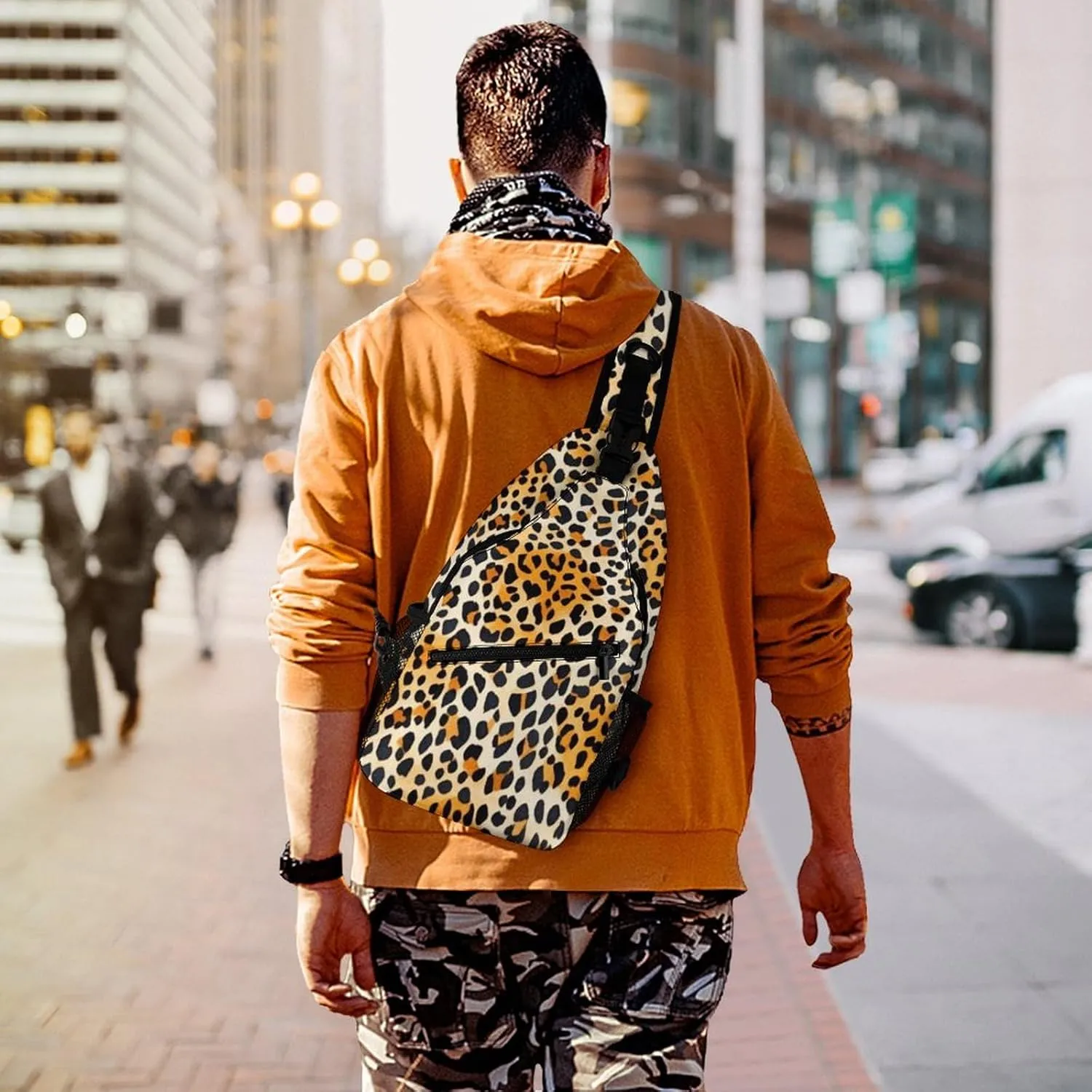 Supdreamc Sling Shoulder Backpack for Women Men Multipurpose Anti-Theft Casual Carrying Tote Case Crossbody Travel Bag Tactical Satchel, Wild Animal Cheetah Leopard Art Rucksack