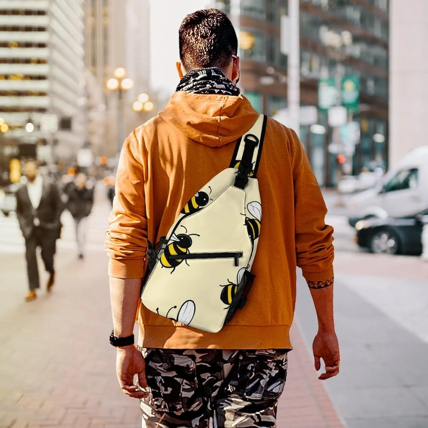 Supdreamc Ultra Lightweight Sling Backpack Crossbody Chest Rucksack Anti-Theft Multipurpose Bag for Hiking Cycling Walking Dog Bicycle Travel, Cute Bee Pattern
