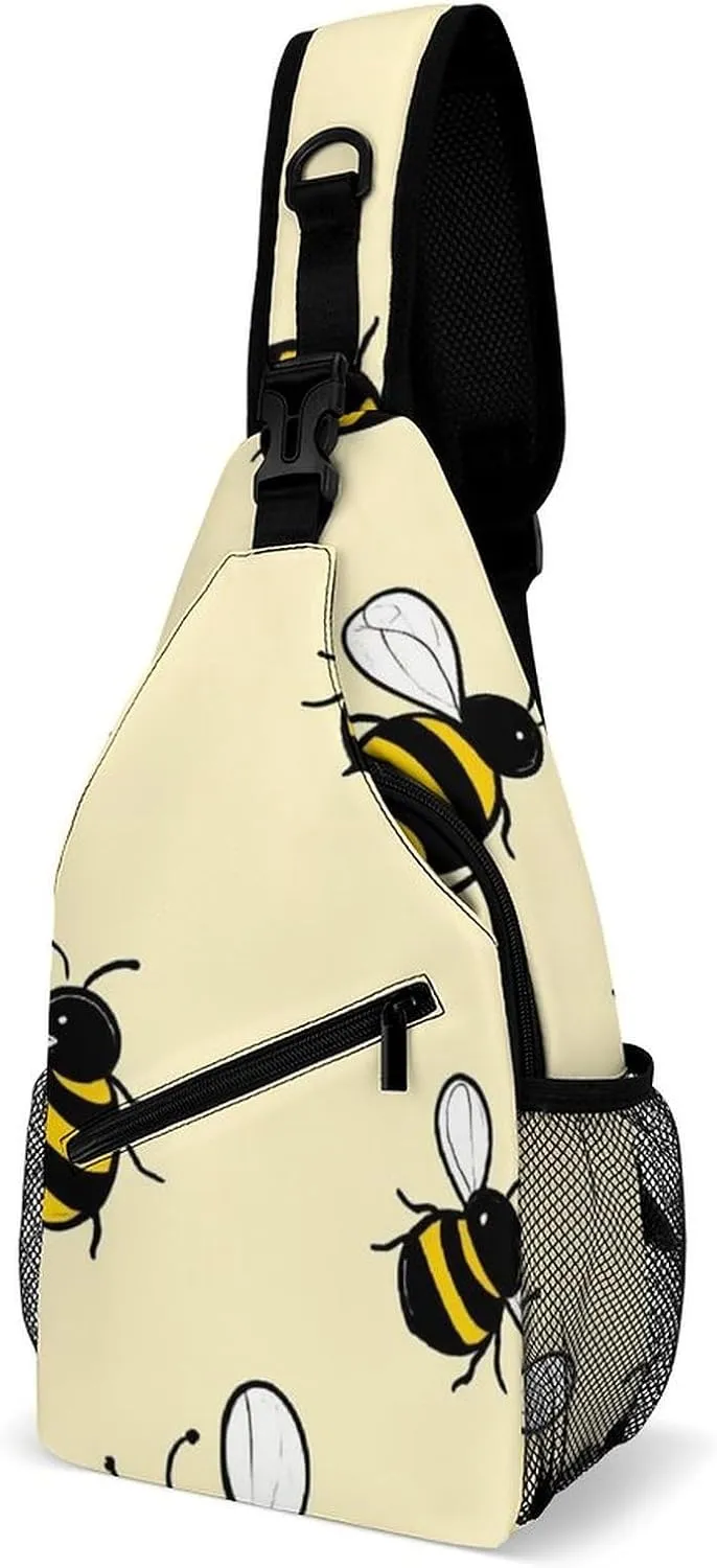 Supdreamc Ultra Lightweight Sling Backpack Crossbody Chest Rucksack Anti-Theft Multipurpose Bag for Hiking Cycling Walking Dog Bicycle Travel, Cute Bee Pattern