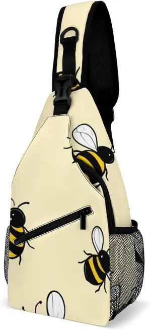 Supdreamc Ultra Lightweight Sling Backpack Crossbody Chest Rucksack Anti-Theft Multipurpose Bag for Hiking Cycling Walking Dog Bicycle Travel, Cute Bee Pattern